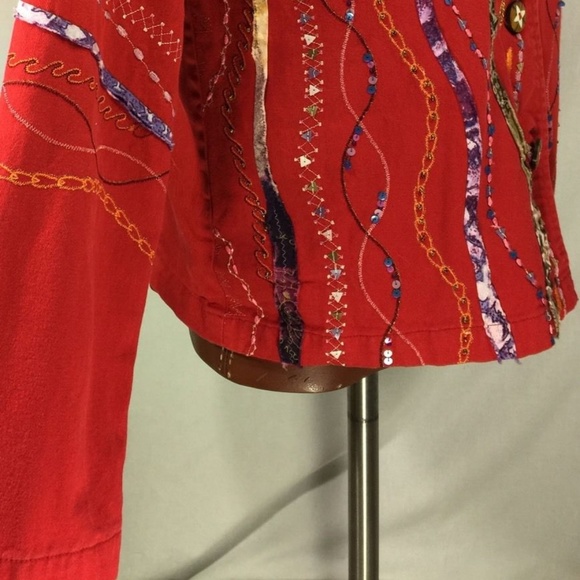 Coldwater Creek M Jacket Red Colorful Sequin Boho - Picture 8 of 8
